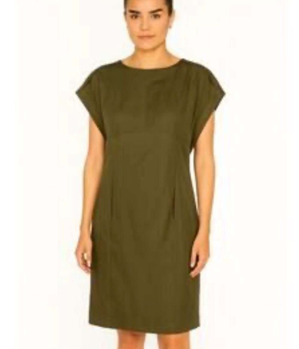 Hilton Hollis Olive Green Cupro Cap Sleeve Sheath Dress Size Small